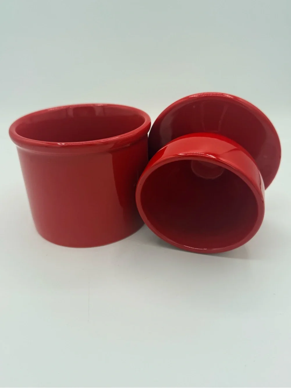 Butter Bell Red Glossy Ceramic Round Butter Bell Crock Butter Keeper w/ Lid